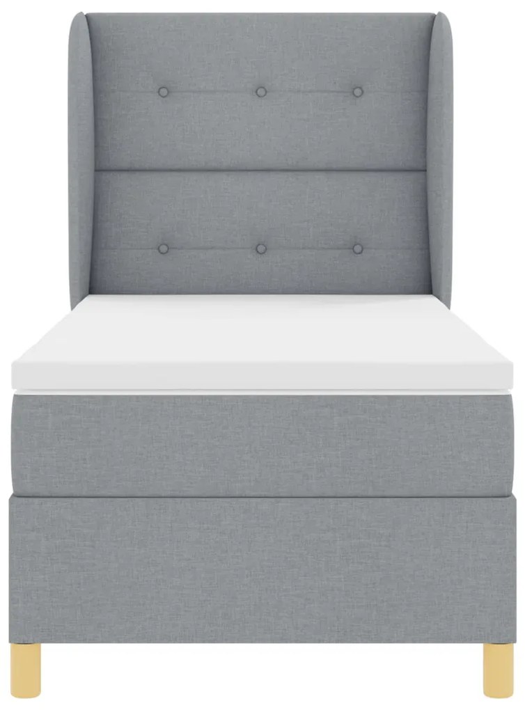 Box Spring Ágy Matrac nélkül - Világosszürke, 90x200 cm, Szövet