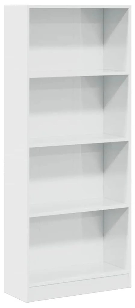 magasfényű fehér szerelt fa könyvespolc 60 x 24 x 143 cm