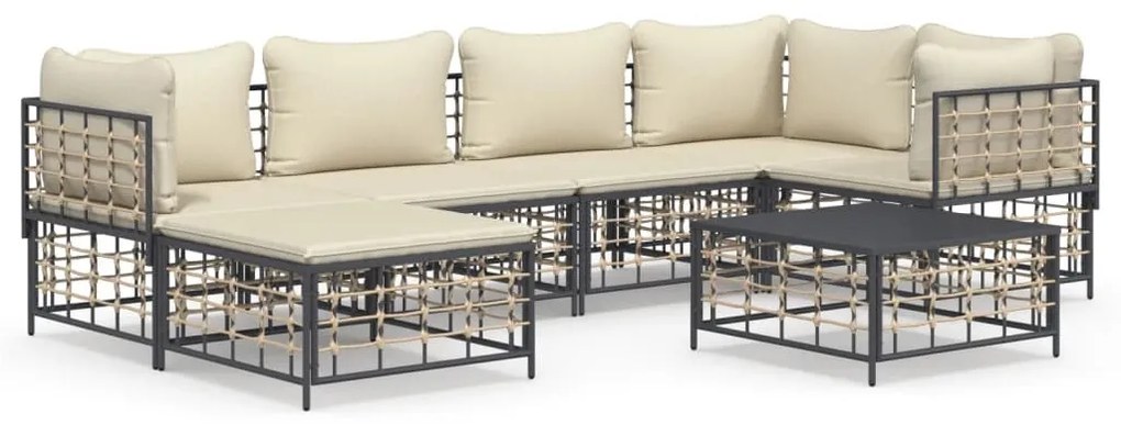 7 részes antracitszürke polyrattan kerti ülőgarnitúra párnákkal