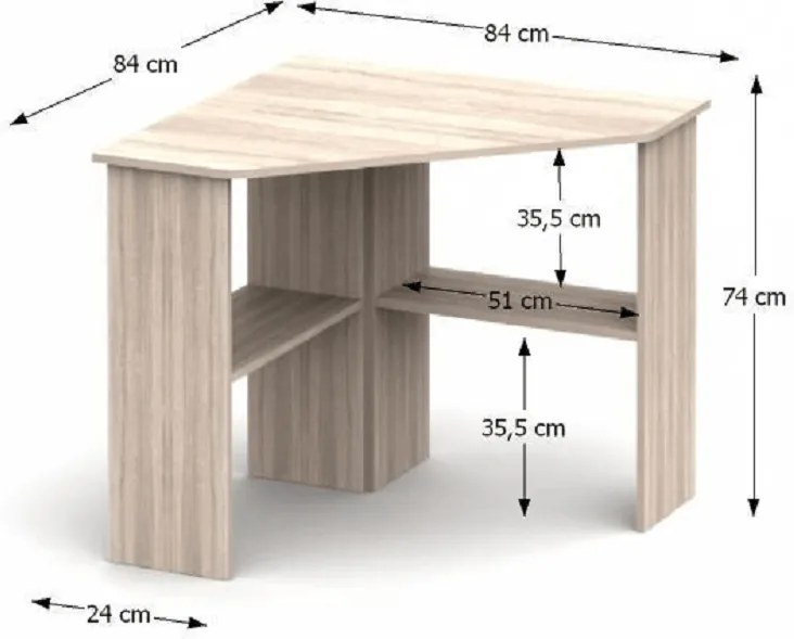 PC asztal, sarok, tölgy sonoma, RONY NEW