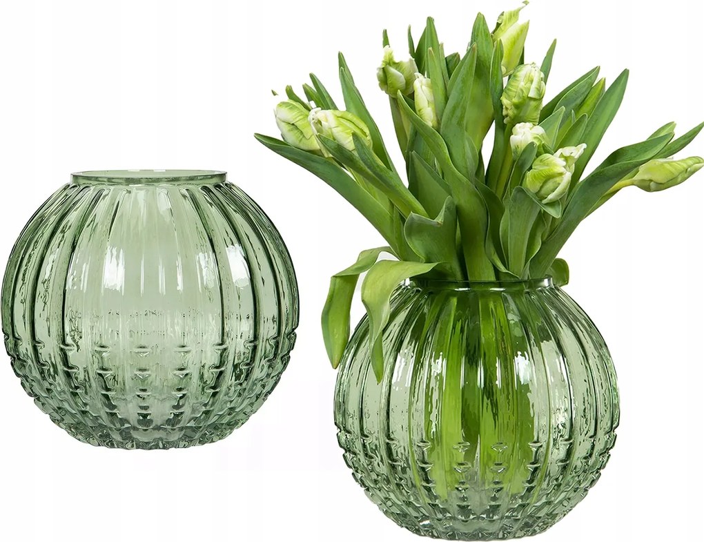 Üvegváza Zöld Kerek átlátszó ágcsokrokhoz 20cm