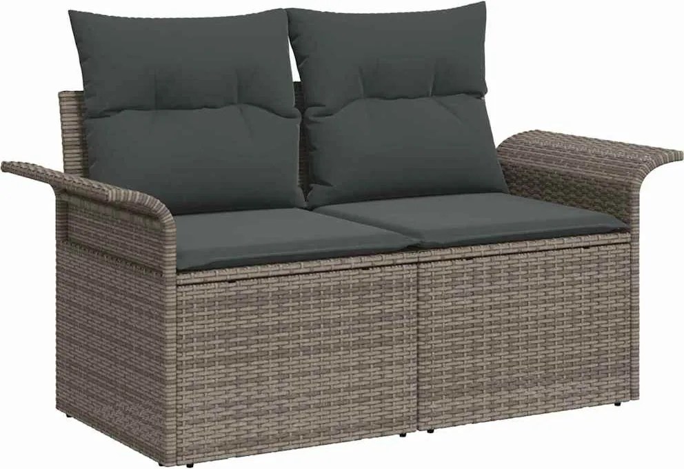 vidaXL Kerti kanapé párnával Szürke 141 x 62 x 69 cm polirattan