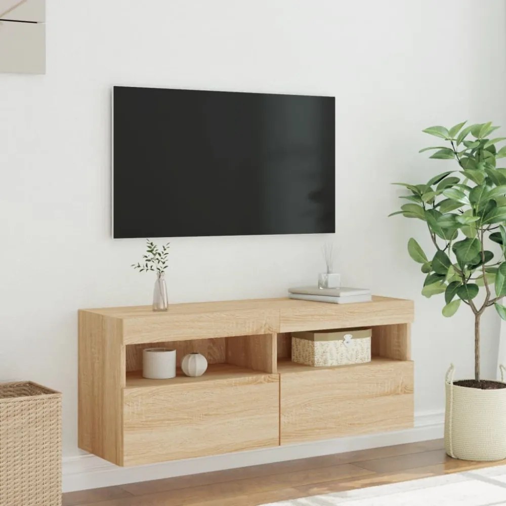 sonoma tölgy színű fali TV-szekrény LED-ekkel 100x30x40 cm