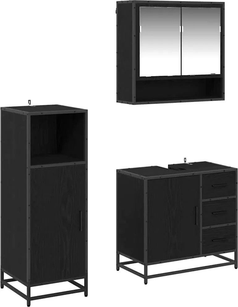 vidaXL Fürdőszoba bútor szett fiókkal 3 pcs Fekete tölgy Faanyag