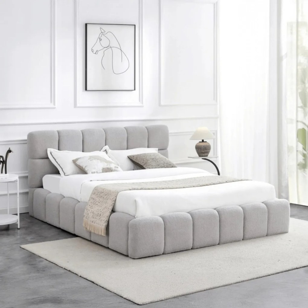 Łóżko 160x200 MURCJA z Pojemnikiem Szare Boucle