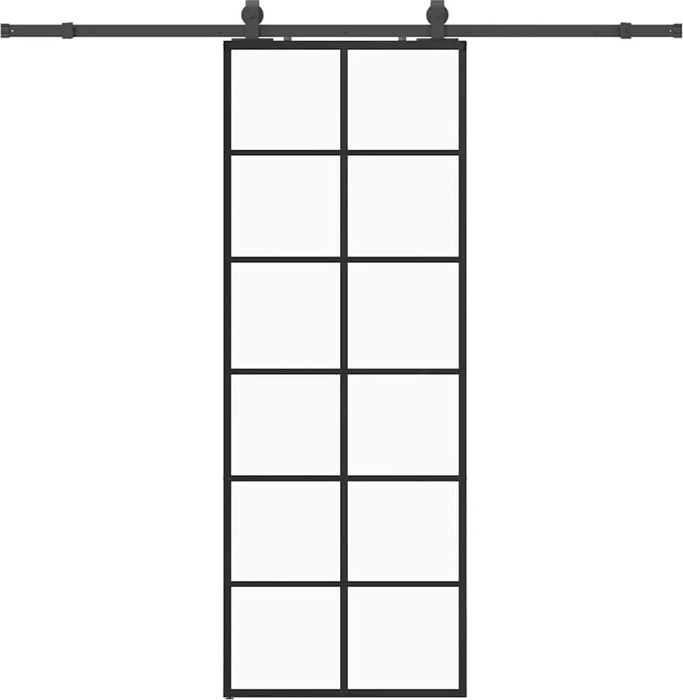 vidaXL fekete ESG üveg tolóajtó fémszerelvény-szettel 76x205 cm