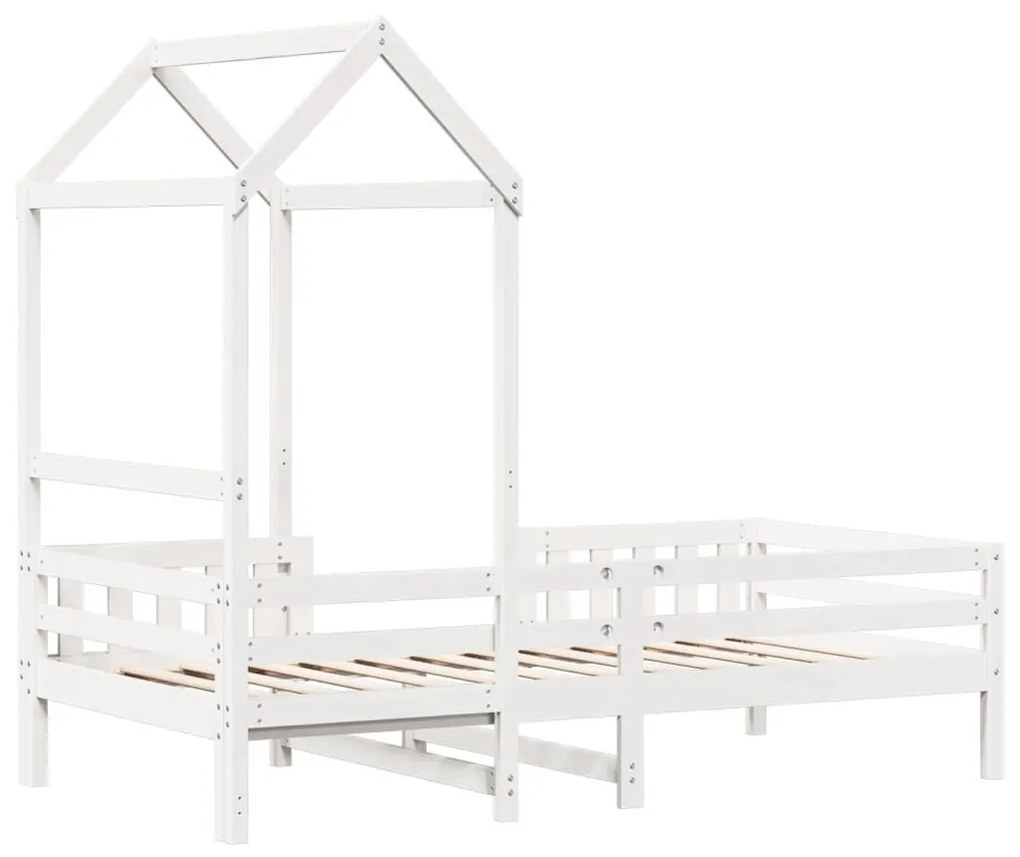 fehér tömör fenyőfa ágykeret tetővel 75 x 190 cm