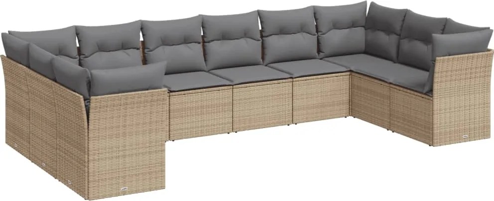 vidaXL 10 részes bézs polyrattan kerti ülőgarnitúra párnával