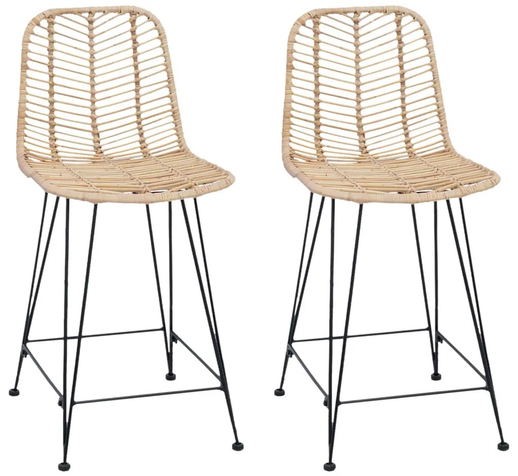 Bárszék 2 pcs Természetes 44,5 x 54,5 x 97,5 cm Rattan és Vas