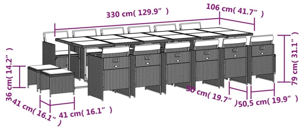 17 részes barna polyrattan kerti étkezőgarnitúra párnákkal