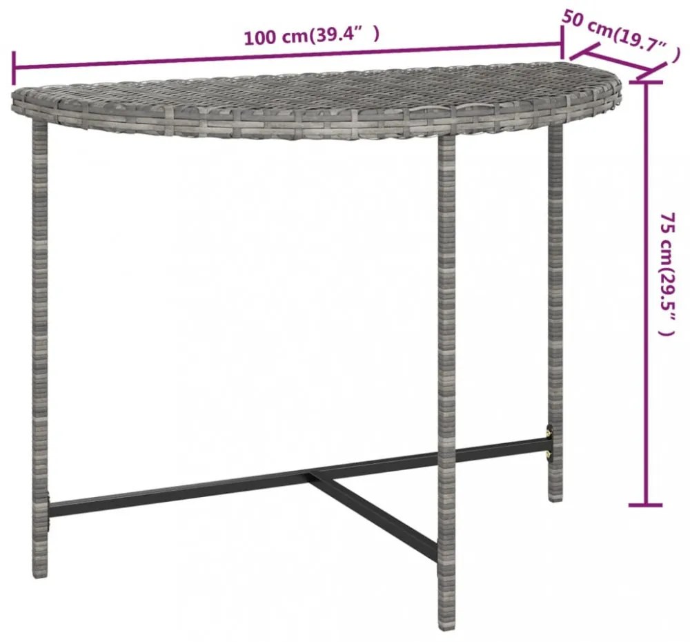 szürke polyrattan kerti asztal 100 x 50 x 75 cm