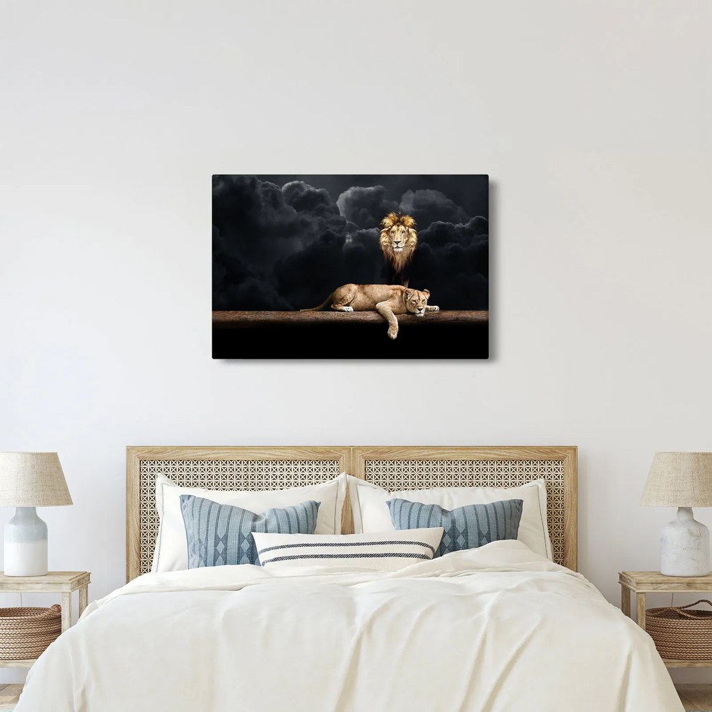 Kép - oroszlán és a nőstény oroszlán a felhőkben (90x60 cm)