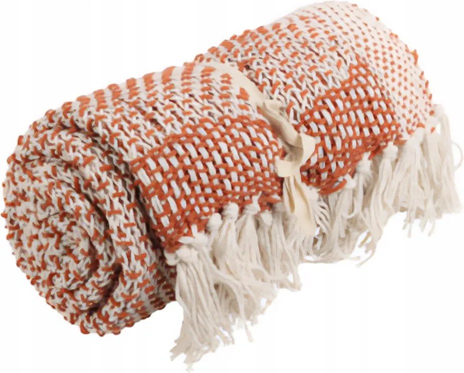 Ágytakaró Pamut Narancssárga Rojtokkal 130 x 170 cm