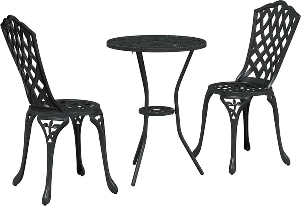 vidaXL Kert Bistro Készlet 3 pcs Fekete Alumínium