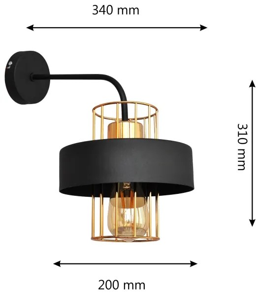 Fali lámpa VOLTA 1xE27/15W/230V 34 cm fekete/arany