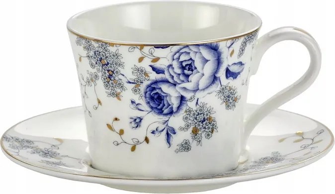 Porcelán csésze csészealj kék virágok