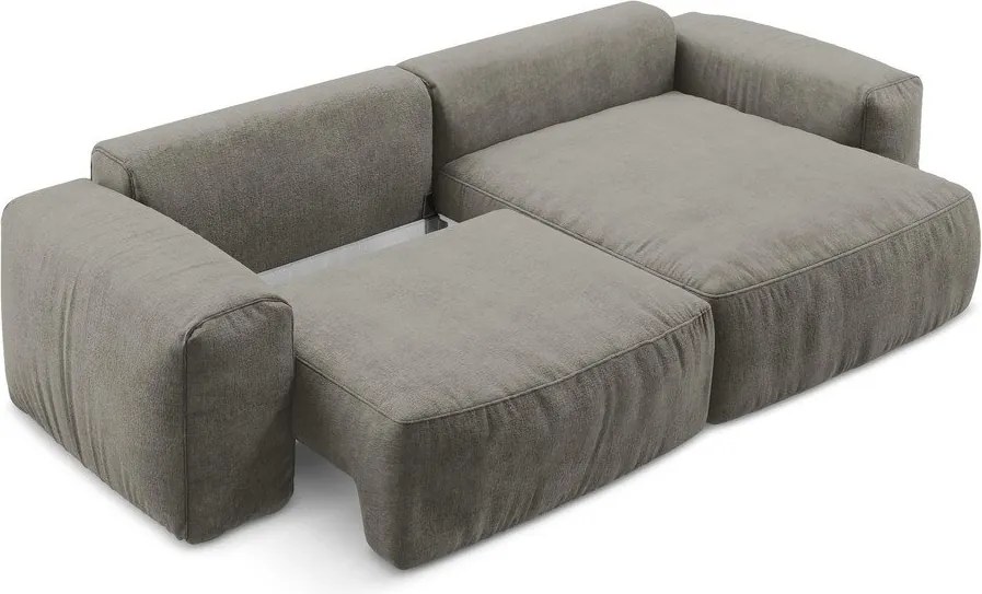 Szürke zsenília kinyitható sarokkanapé (jobb oldali-heverő résszel) Kuki – Makamii