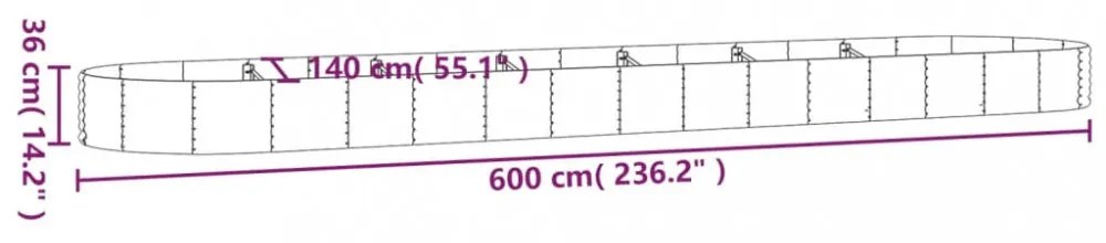 ezüstszínű horganyzott acél kerti magaságyás 600x140x36 cm