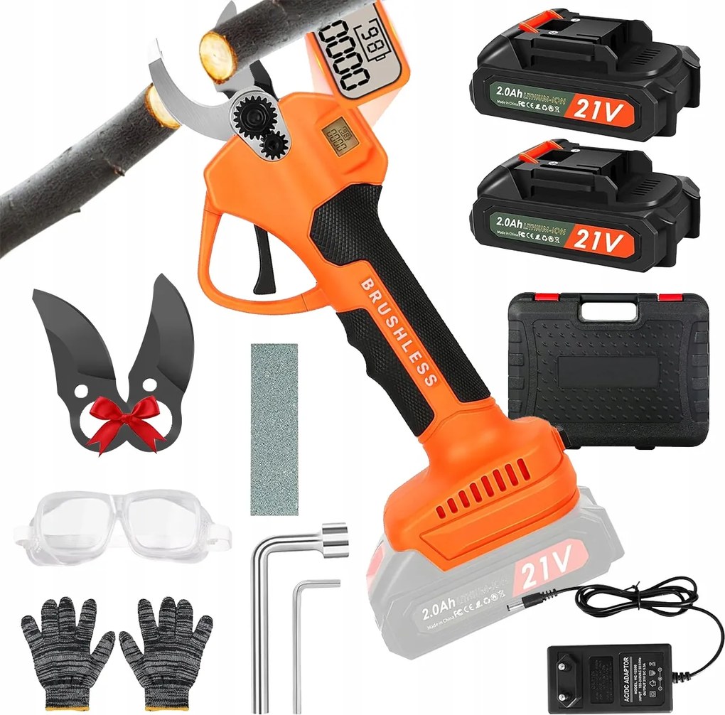 Erős Metszőolló Akkumulátoros Elektromos Kerti Olló 2XAKU 300W Szett