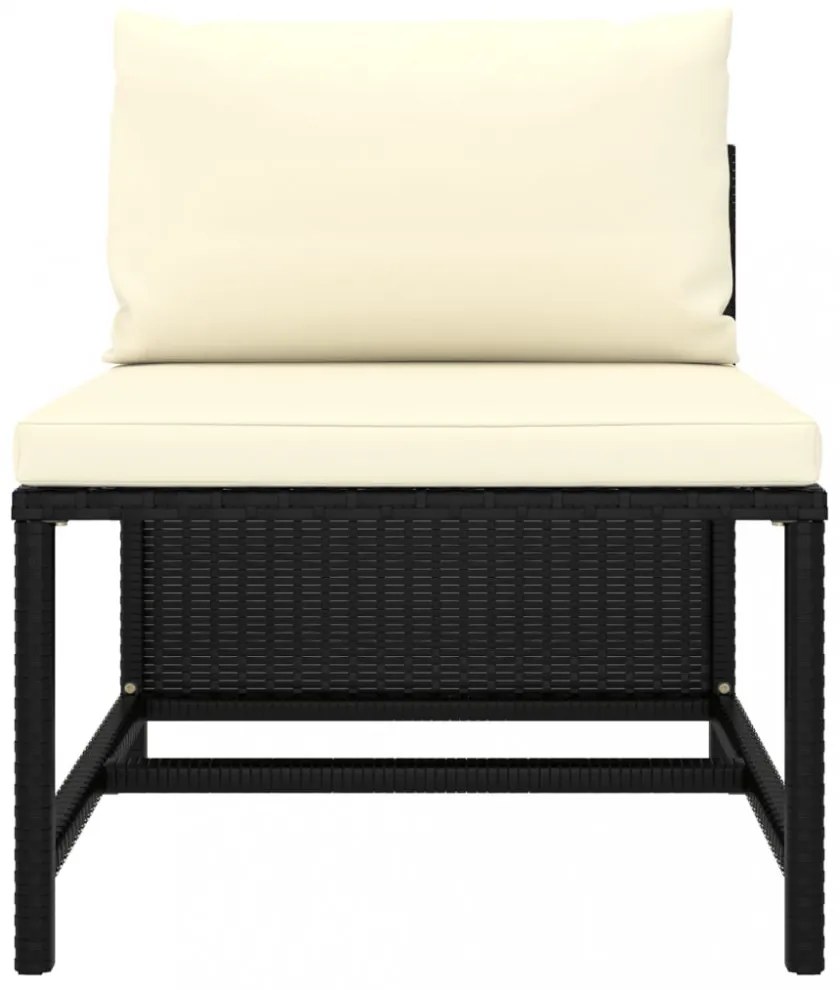 3 személyes fekete polyrattan kerti kanapé párnákkal