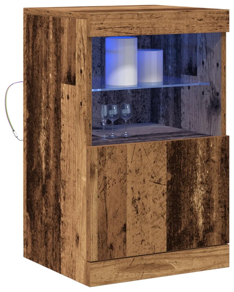 LED világítással ellátott szekrény, régi fa 41x37x67 cm