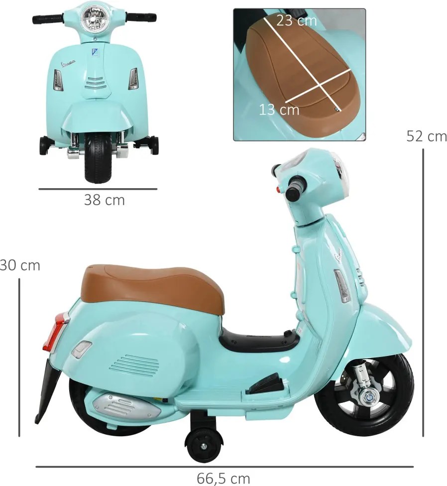 HOMCOM Elektromos gyerekmotor vespa, LED fénnyel, hanggal, 18-36 hónapos korú, türkiz