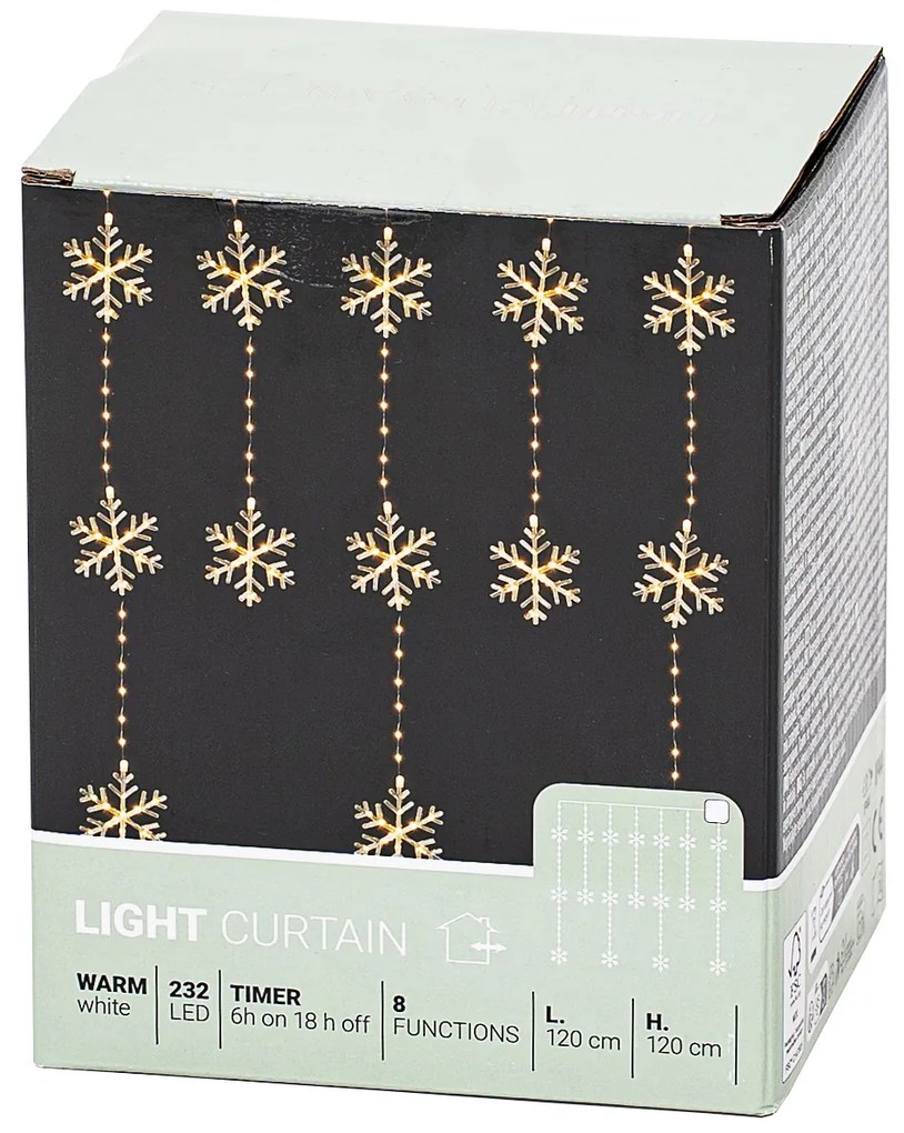 Kültéri fényfüggöny Snowflakes, 120x120cm, LED,meleg fehér, időzítő, 8 funkció, 120 cm