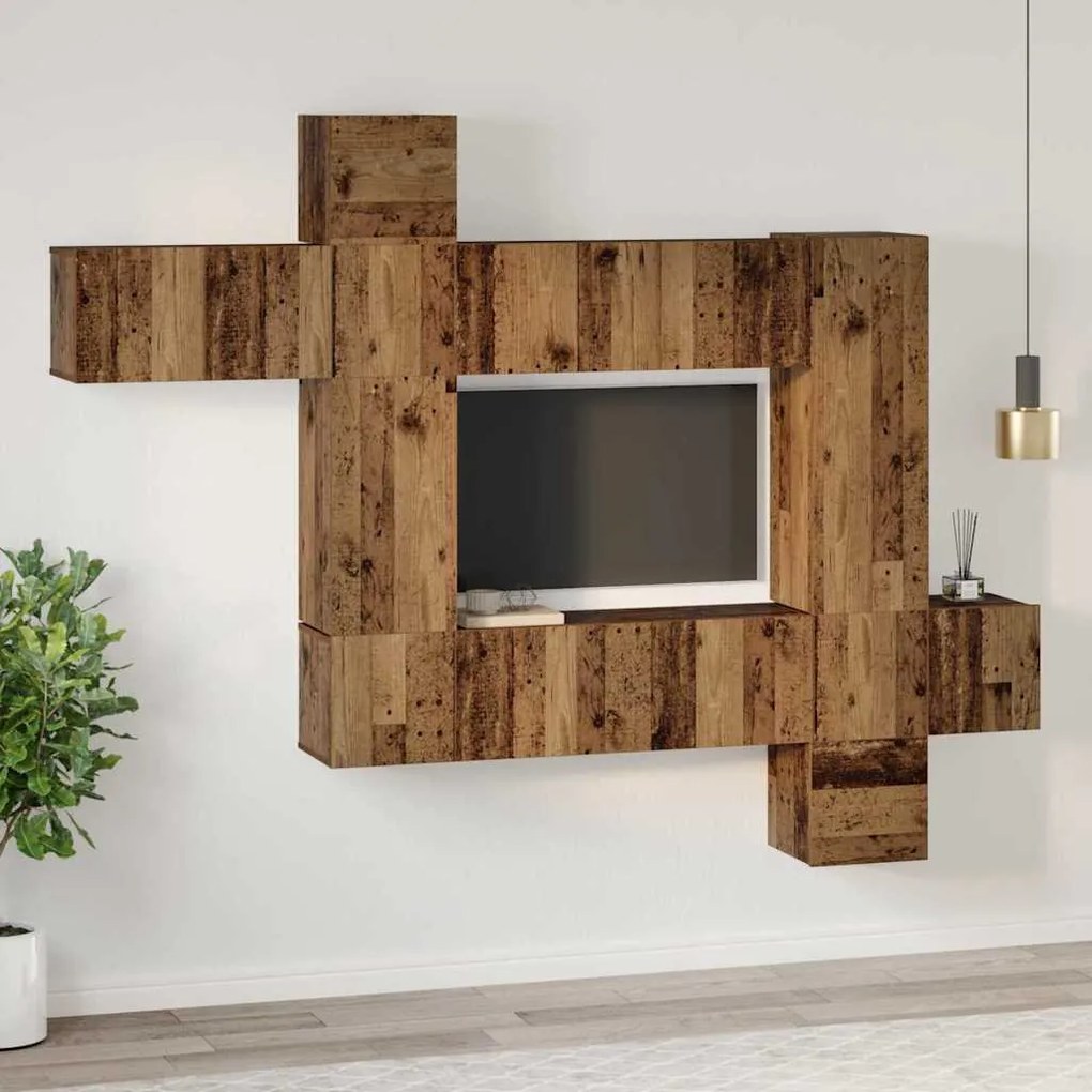 TV szekrény garnitúra 10 pcs Régi fa 30.5 x 30 x 90 cm Faanyag