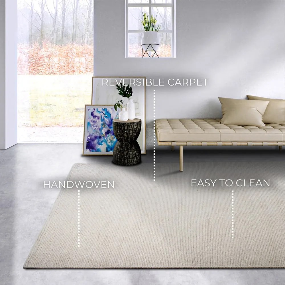 Krémszínű kézi szövésű gyapjúkeverék szőnyeg 160x230 cm Pradesh Natural White – Elle Decoration