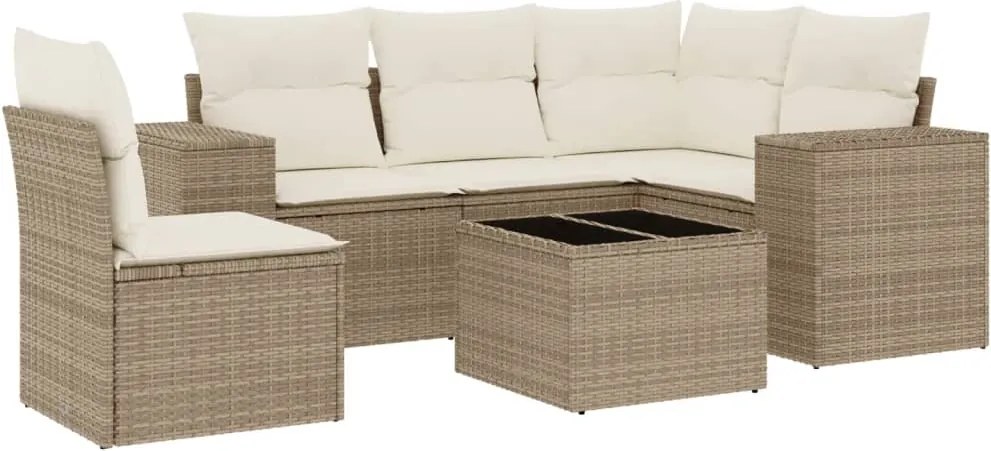 vidaXL 6 részes bézs polyrattan kerti ülőgarnitúra párnával