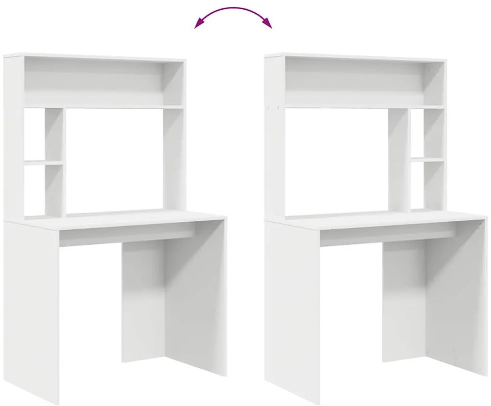 Asztal polcokkal tárolóval Fehér 91 x 50 x 149 cm Faanyag