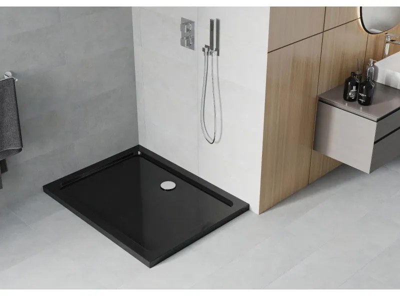 Mexen SLIM - Téglalap alakú zuhanytálca 100x80x5cm + króm szifon, fekete, 40708010