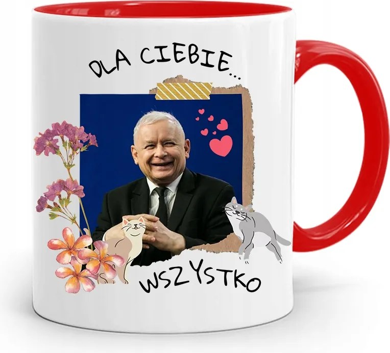 Piros Vicces Bögre Jaroslaw Kaczynski fényképes nyomattal