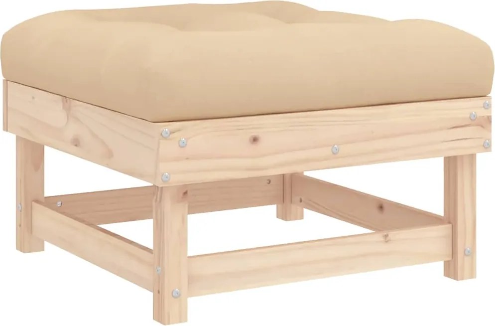 vidaXL tömör fenyőfa kerti lábzsámoly párnával