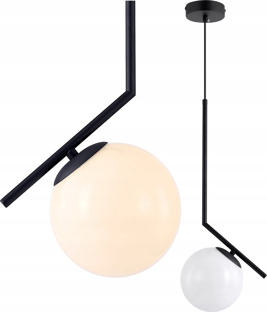 Függő mennyezeti lámpa fekete E27 hálószobába fehér gömb üveg Led lámpabúra