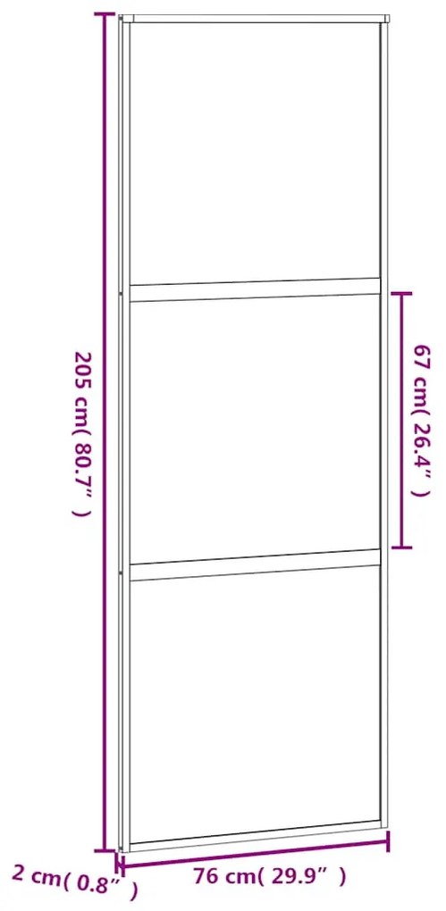 fekete edzett üveg és alumínium tolóajtó 76 x 205 cm