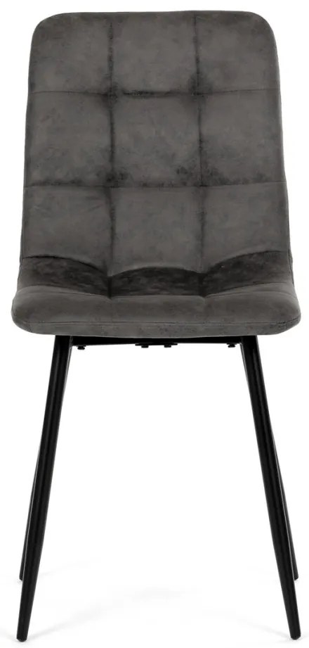 Scaun de sufragerie, material vintage antracit, picioare metalice negre