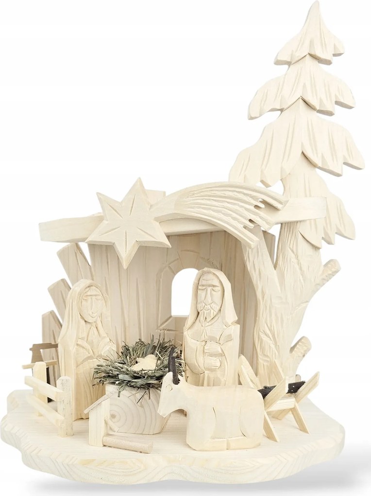 Kézzel Faragott Betlehem Karácsonyra Fa Karácsonyi *30x26 cm.