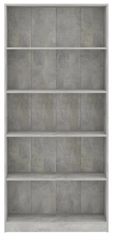 5-szintes betonszürke szerelt fa könyvszekrény 80 x 24 x 175 cm