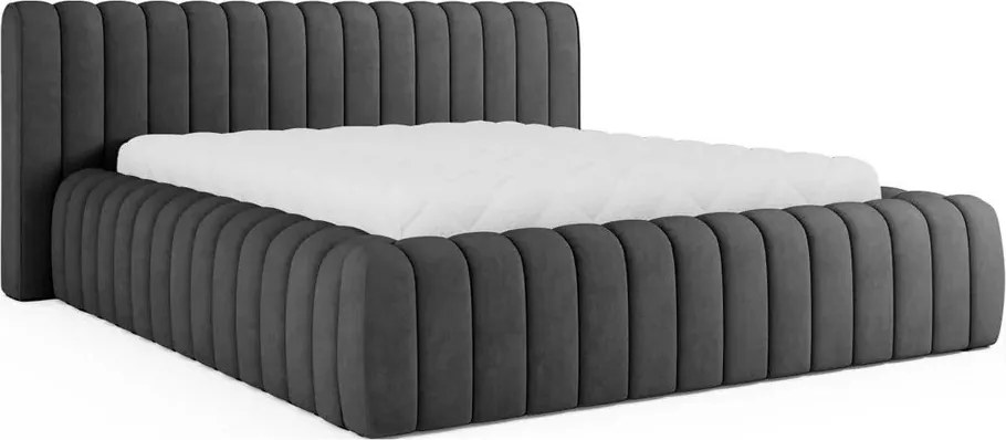 Sötétszürke kárpitozott ágyneműtartós franciaágy ágyráccsal 140x200 cm Carilla – ELTAP