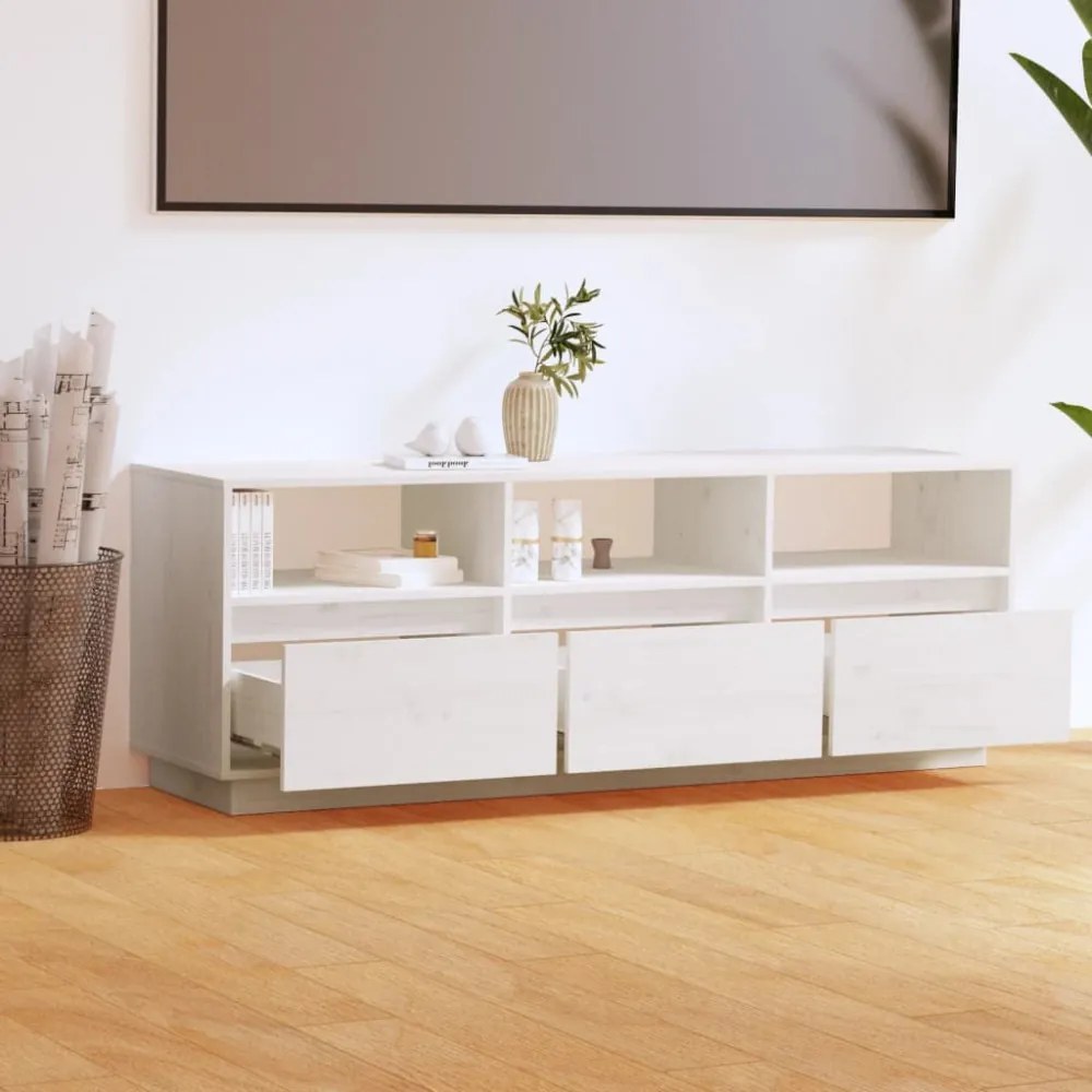 fehér tömör fenyőfa TV-szekrény 140x37x50 cm