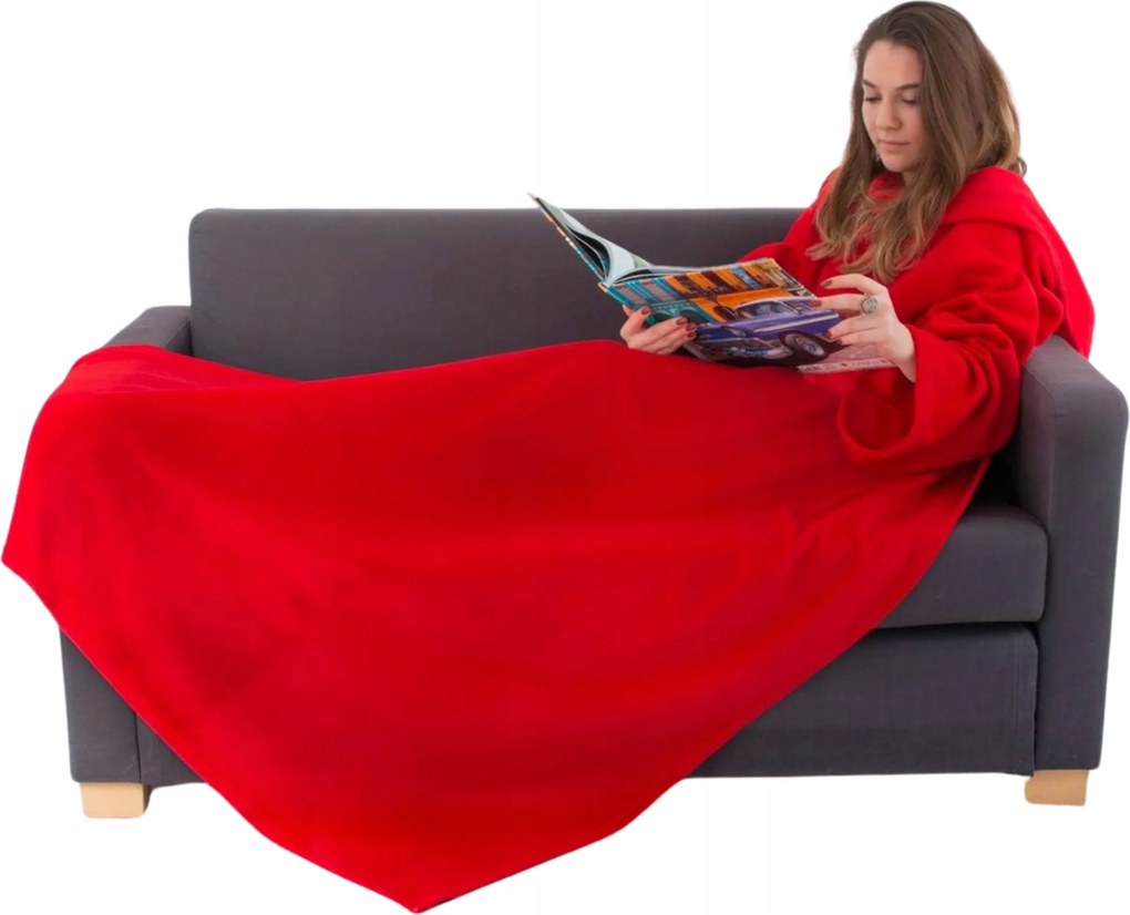 Nagy Meleg Polár Takaró Ujjakkal Ideális Ajándék Piros Árnyalat