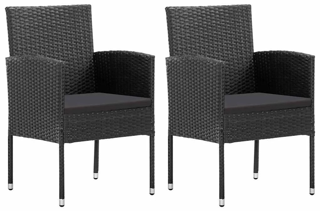 vidaXL 2 db fekete polyrattan kerti szék fekete párnákkal