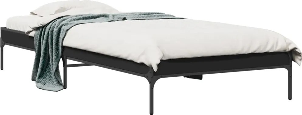 vidaXL fekete szerelt fa és fém ágykeret 90 x 190 cm