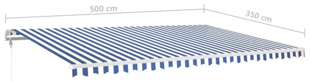 kék/fehér automata szélérzékelős és LED-es napellenző 500x350cm