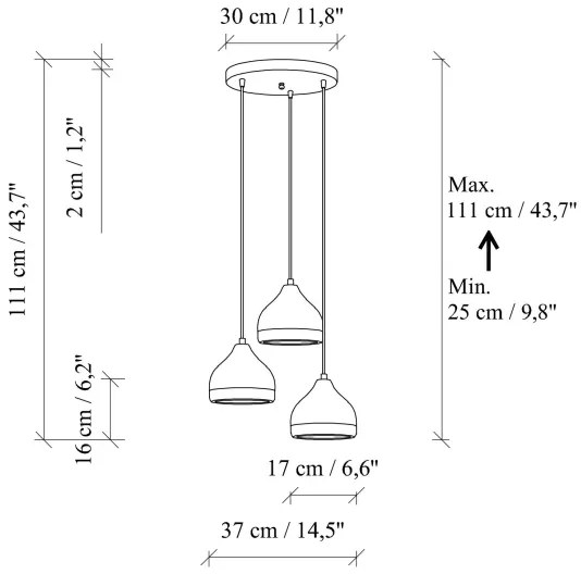 Csillár kábellel YILDO 3xE27/40W/230V fehér/arany