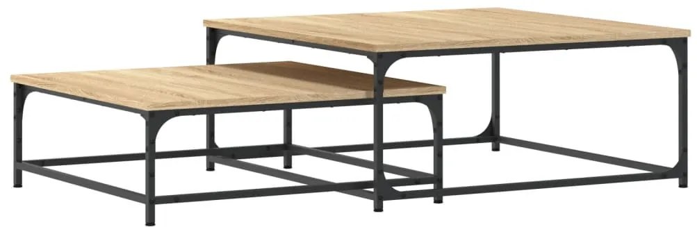 3 db sonoma színű szerelt fa egymásba tolható dohányzóasztal