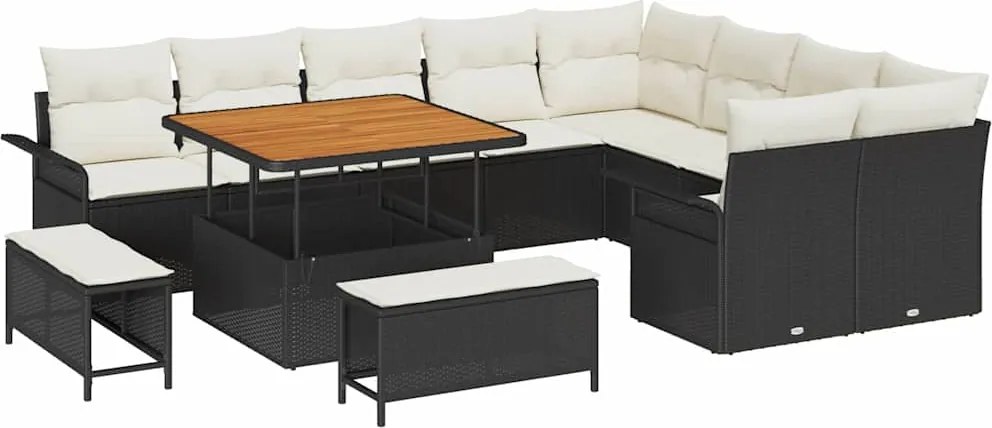 vidaXL Kerti Kanapé Szett párnával 12 pcs Fekete polirattan