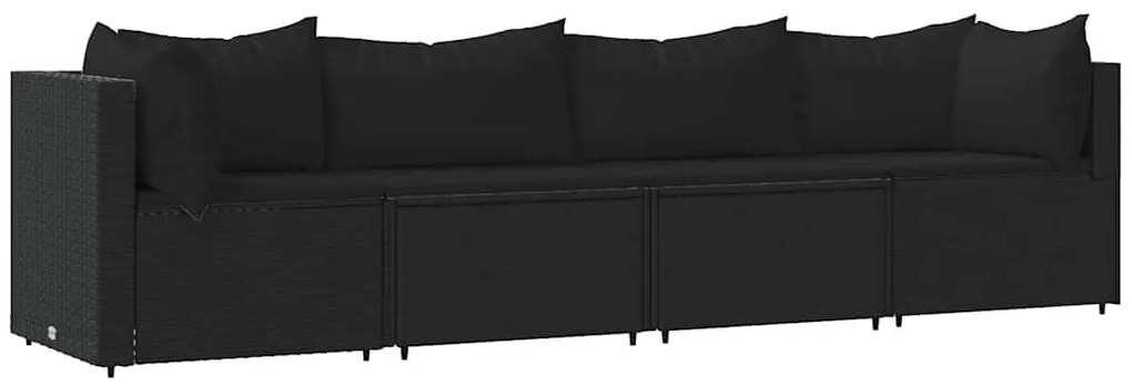 4 részes fekete polyrattan kerti ülőgarnitúra párnákkal