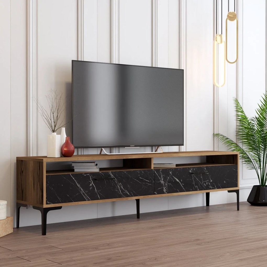 TV asztal/szekrény Irma 2 (dió + fekete márvány). Akció -10%. 1088904